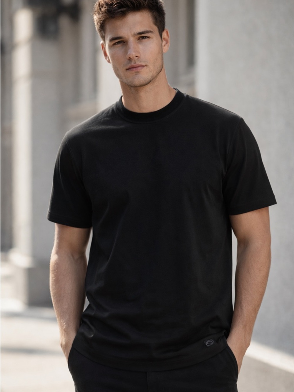 Cotton Reel Tshirt Double Mercerized Cotton Luxury 100% Cotton Black Mens Size S